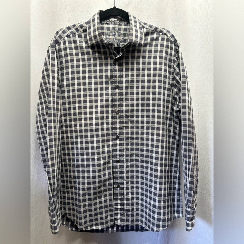 Bugatchi long sleeve button down grey plaid shirt